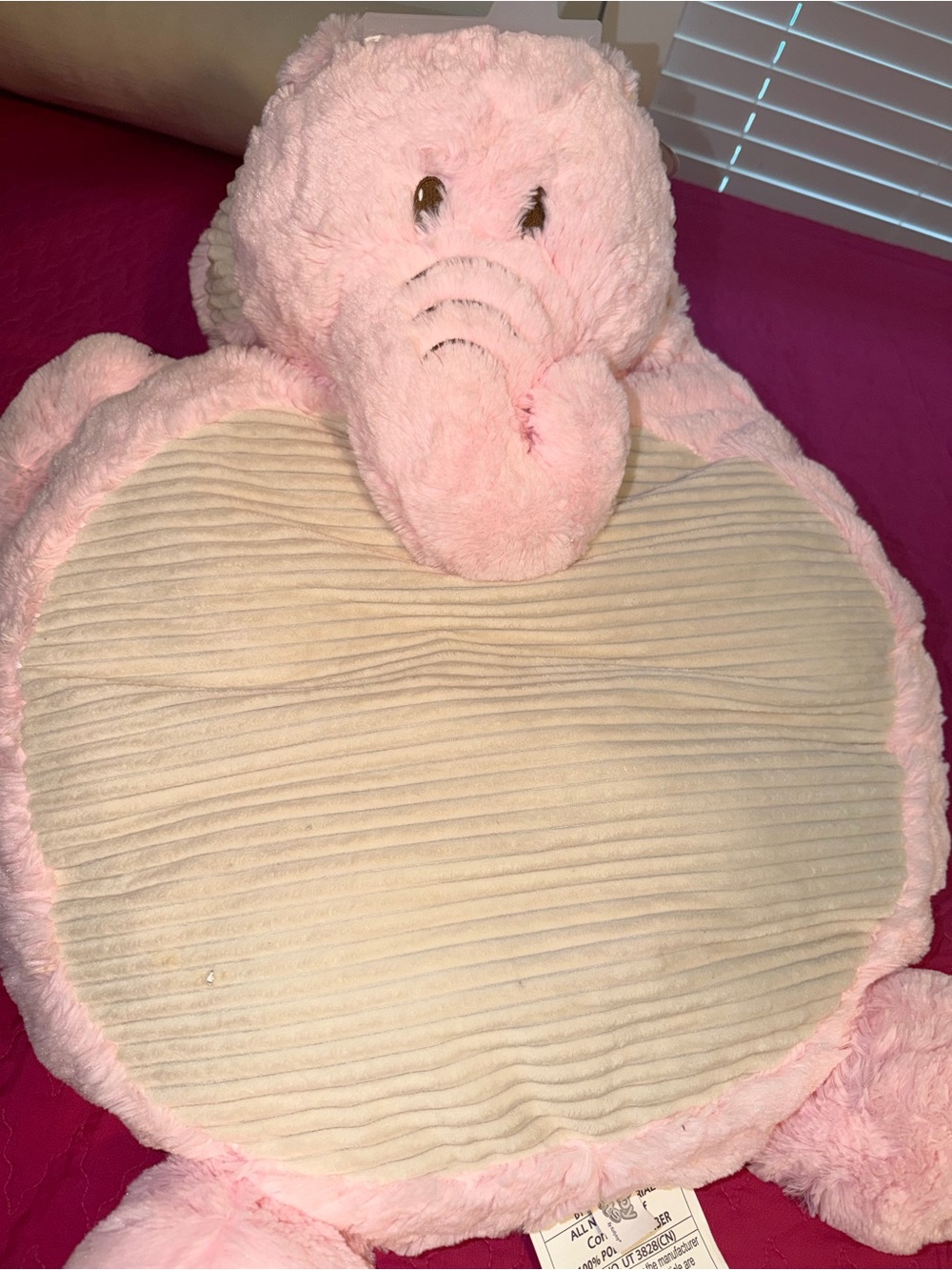 Plush Pink 🐘 Accent Floor Pillow with Cream Ribbed Belly